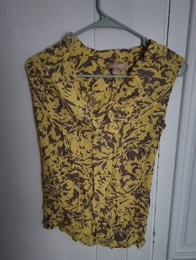 Banana Republic Yellow and Brown Printed Sleeveless Shirt